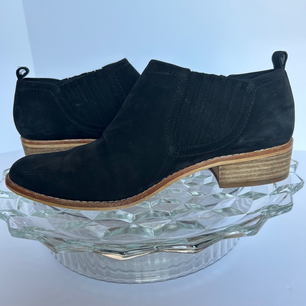 Black‎ Suede Leather Ankle Booties Low Heel Comfortable Everyday Western